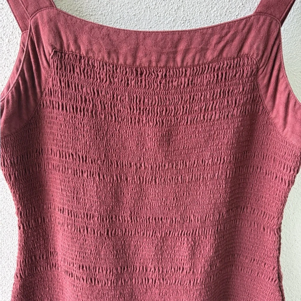 Anthropologie Escondido‎ Smocked Drop Waist Wine Dress XS Square Neck